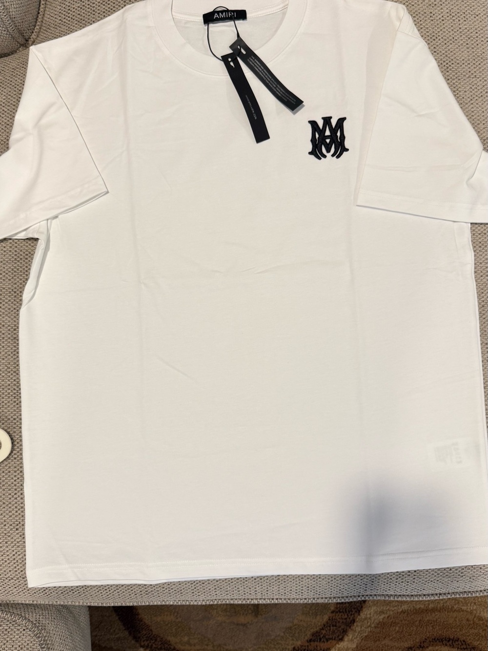 AMIRI White Short-Sleeve Tee with Black Monogram Patch
